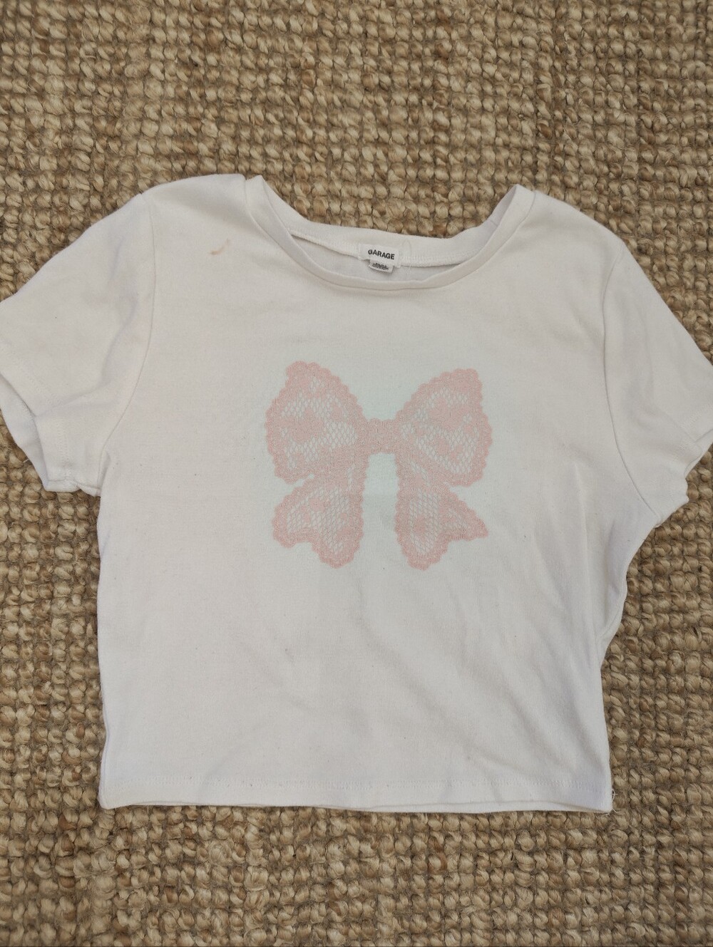 Garage White Short Sleeve Tee with Pink Butterfly Graphic